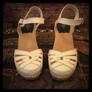 Swedish Hasbeens White Leather Clog Sandal 37